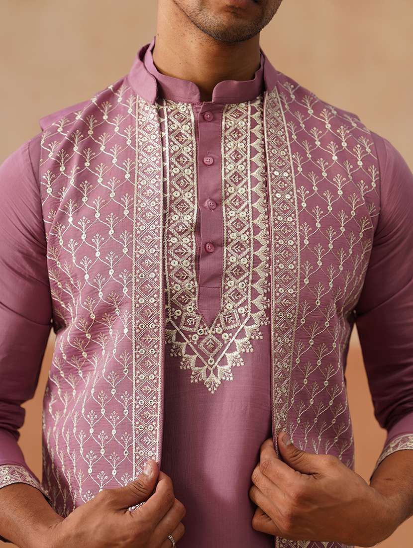 men embroidered mandarin collar nehru jacket - 22022551 -  Standard Image - 4