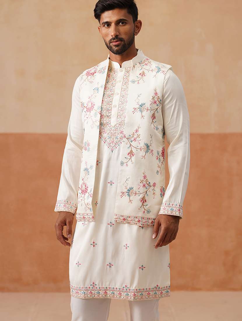 men embroidered mandarin collar nehru jacket - 22022552 -  Standard Image - 1