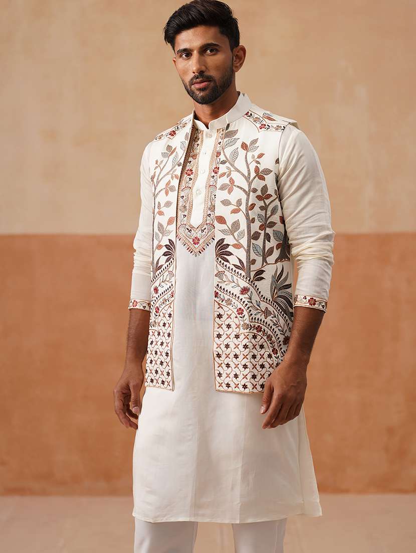 men embroidered mandarin collar nehru jacket - 22022554 -  Standard Image - 1