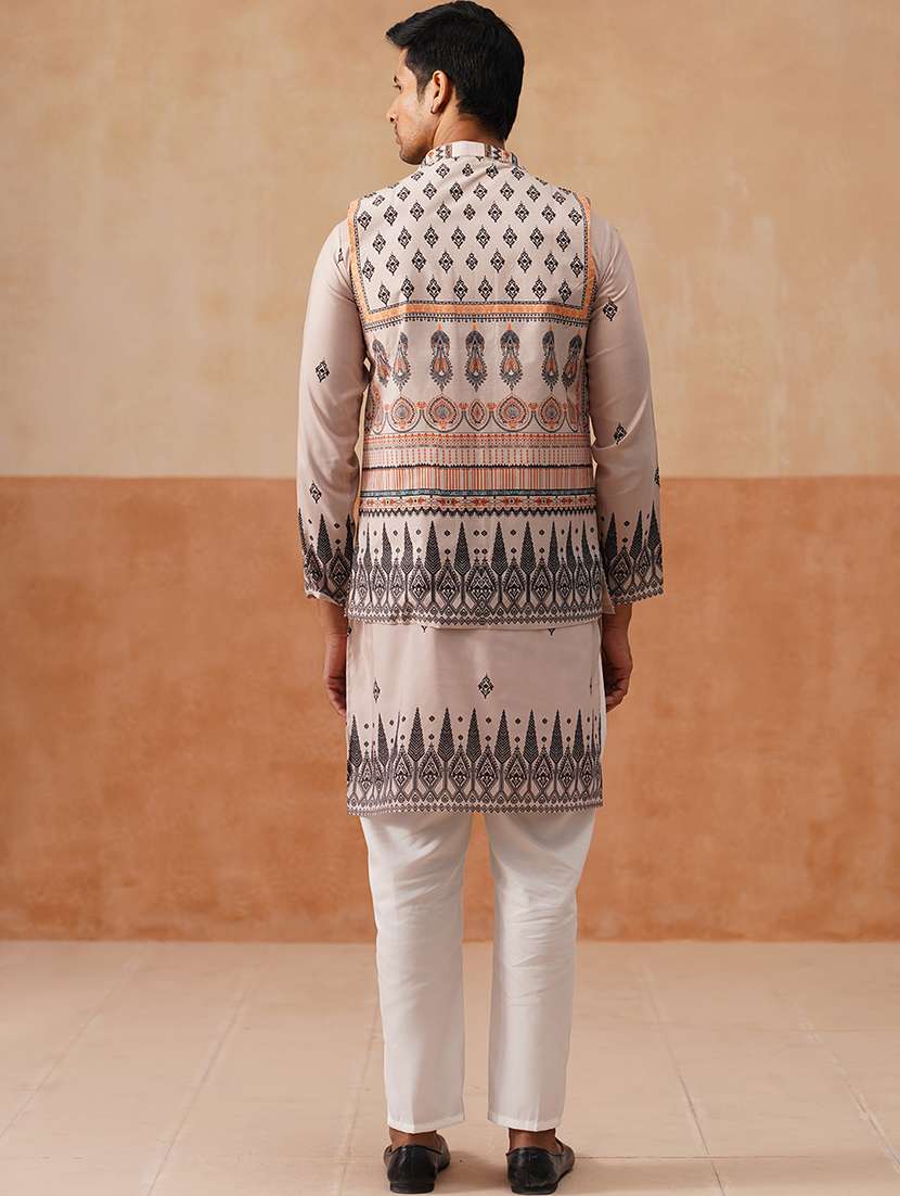 men printed mandarin collar nehru jacket - 22022556 -  Standard Image - 4