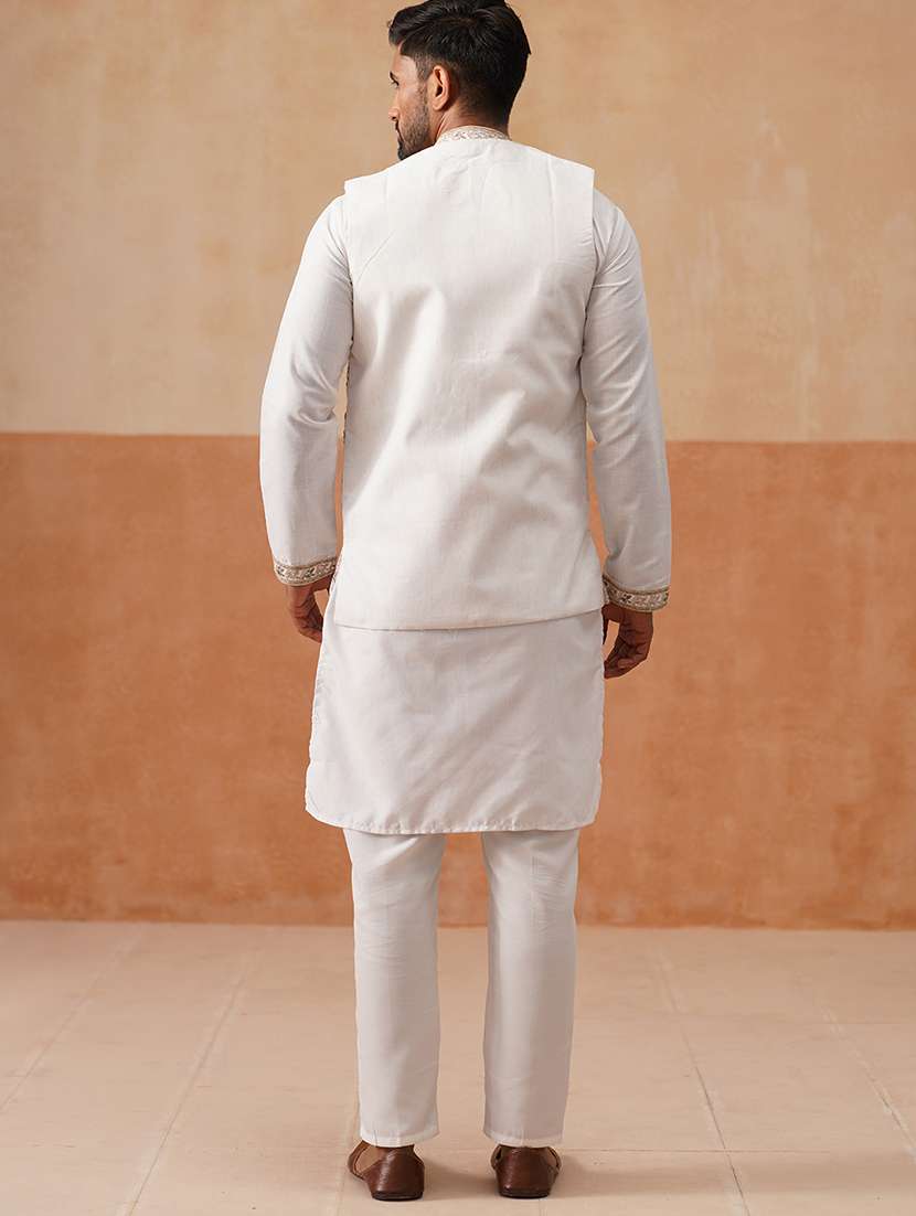 men embroidered mandarin collar nehru jacket - 22022558 -  Standard Image - 1