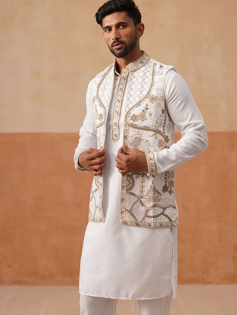 men embroidered mandarin collar nehru jacket - 22022558 -  Standard Image - 4