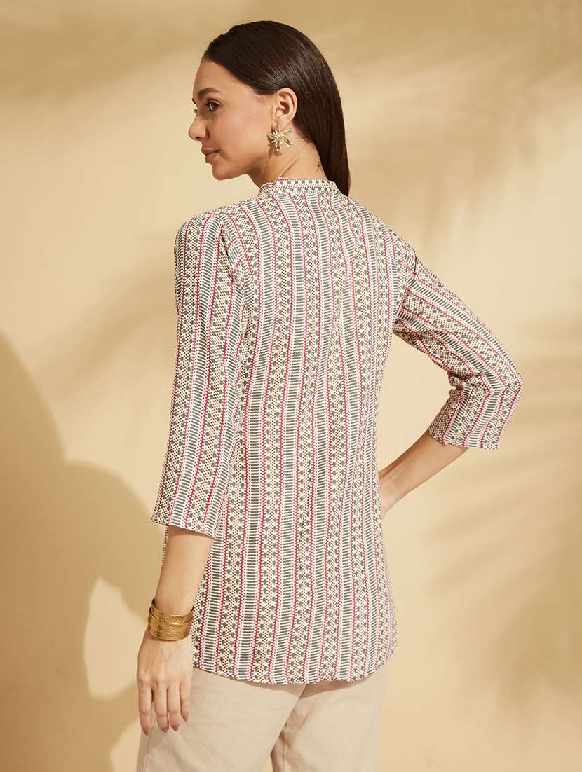 women printed three quarter sleeve straight kurti - 22022559 -  Standard Image - 1