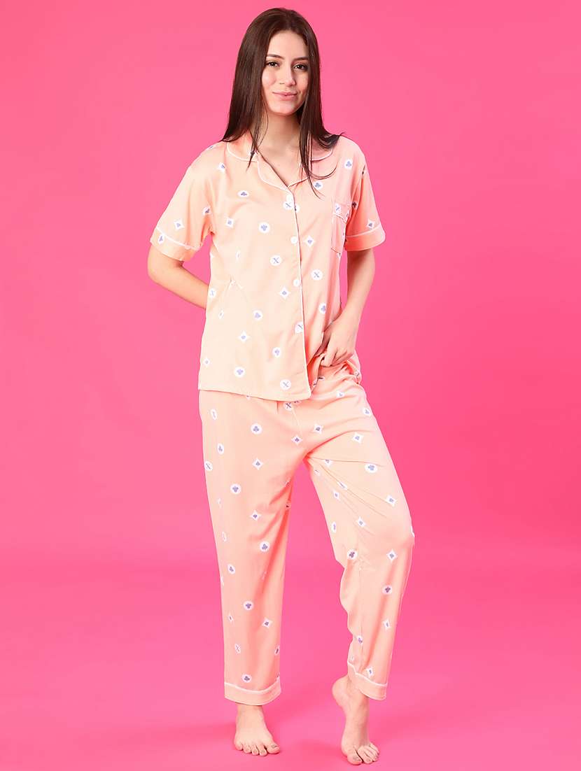 women printed short sleeve pyjama set nightwear - 22022574 -  Standard Image - 1