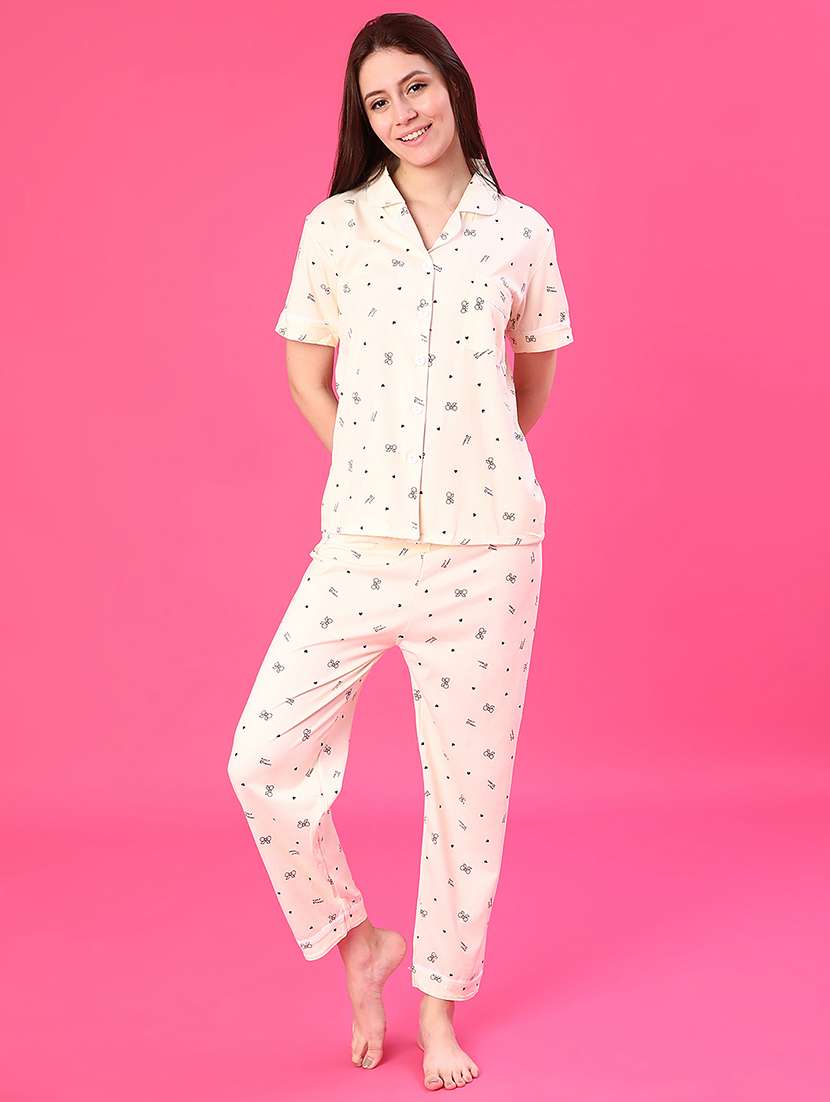 women printed short sleeve pyjama set nightwear - 22022689 -  Standard Image - 1