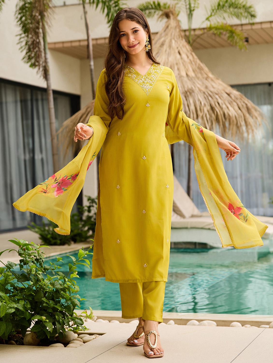 women embroidered three quarter sleeve kurta pant with dupatta set - 22022735 - Standard Image - 1