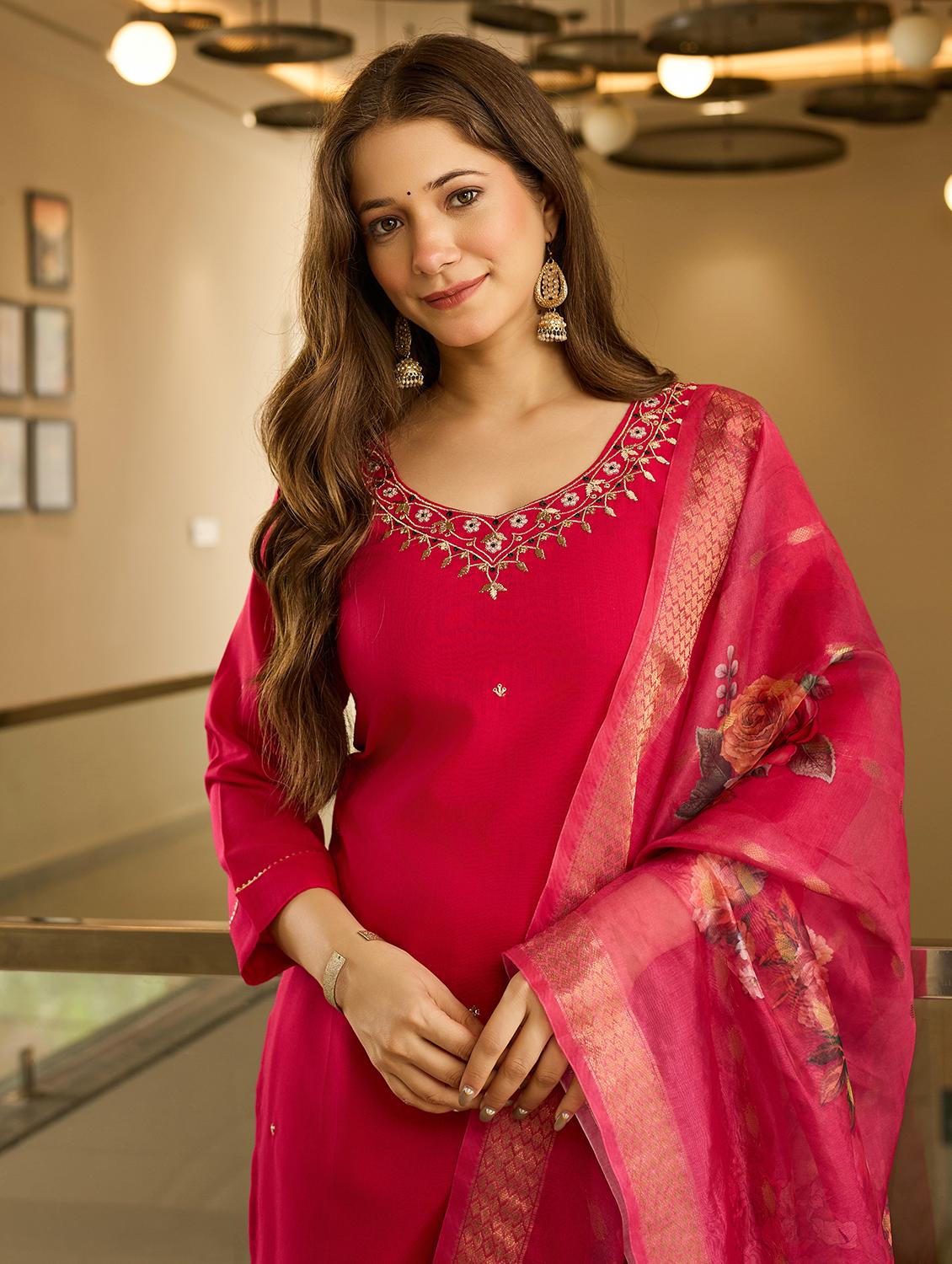 women embroidered three quarter sleeve kurta pant with dupatta set - 22022737 - Standard Image - 4