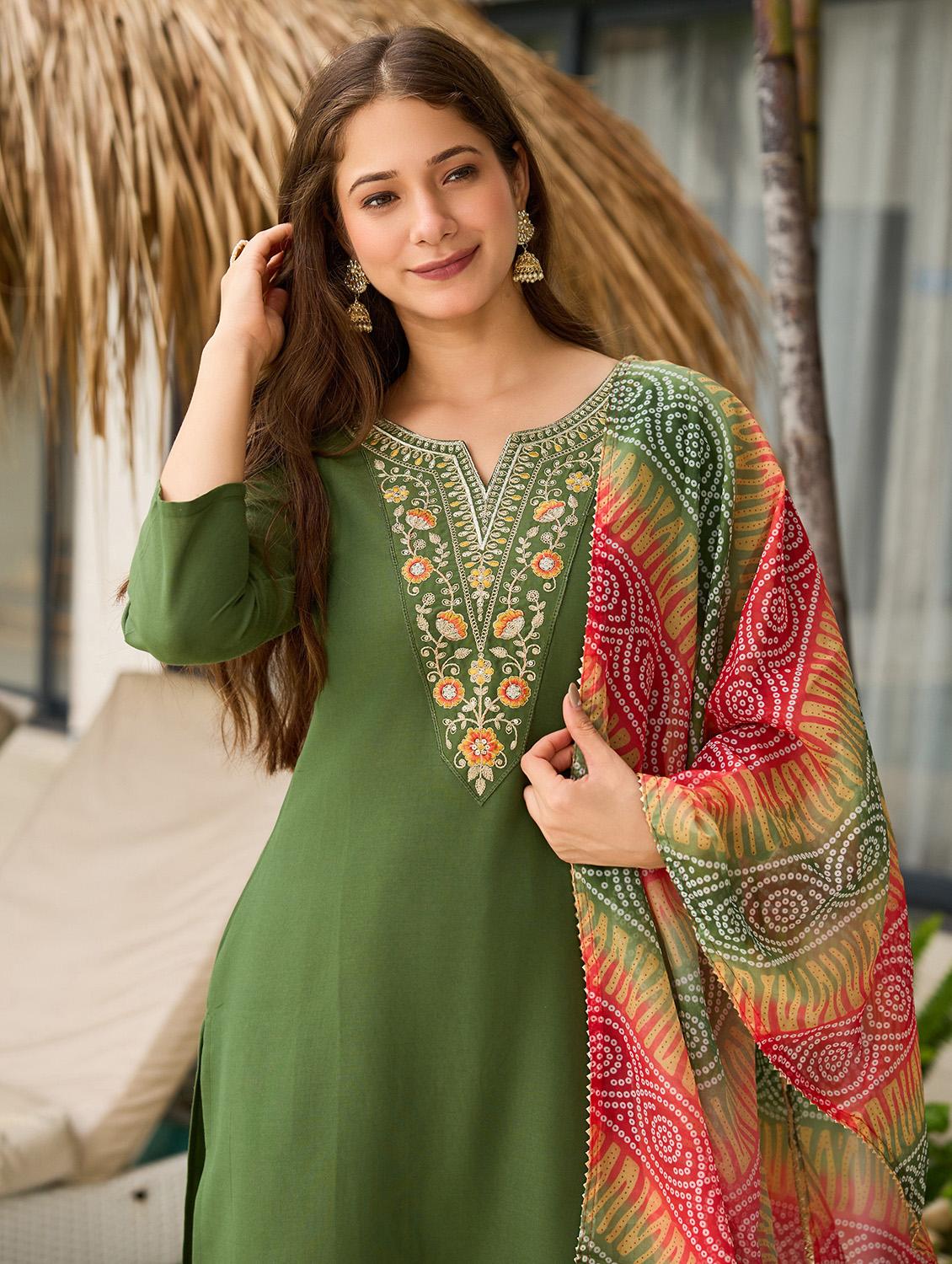 women embroidered three quarter sleeve kurta pant with dupatta set - 22022739 - Standard Image - 4