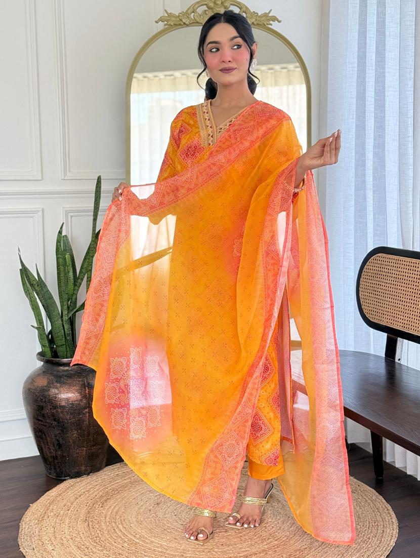 women embroidered three quarter sleeve kurta pant with dupatta set - 22022743 -  Standard Image - 1