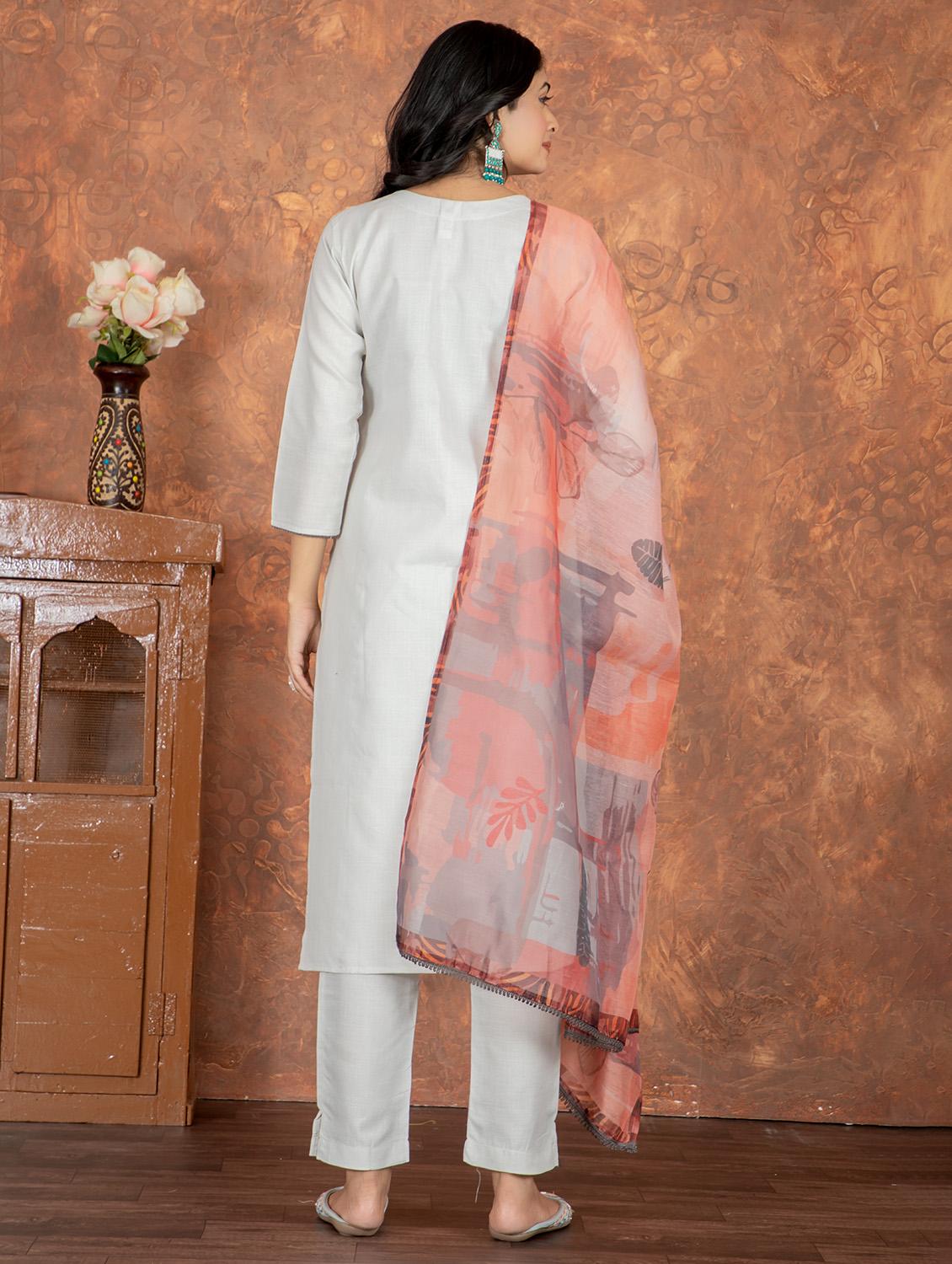 women solid three quarter sleeve kurta pant with dupatta set - 22022746 - Standard Image - 4