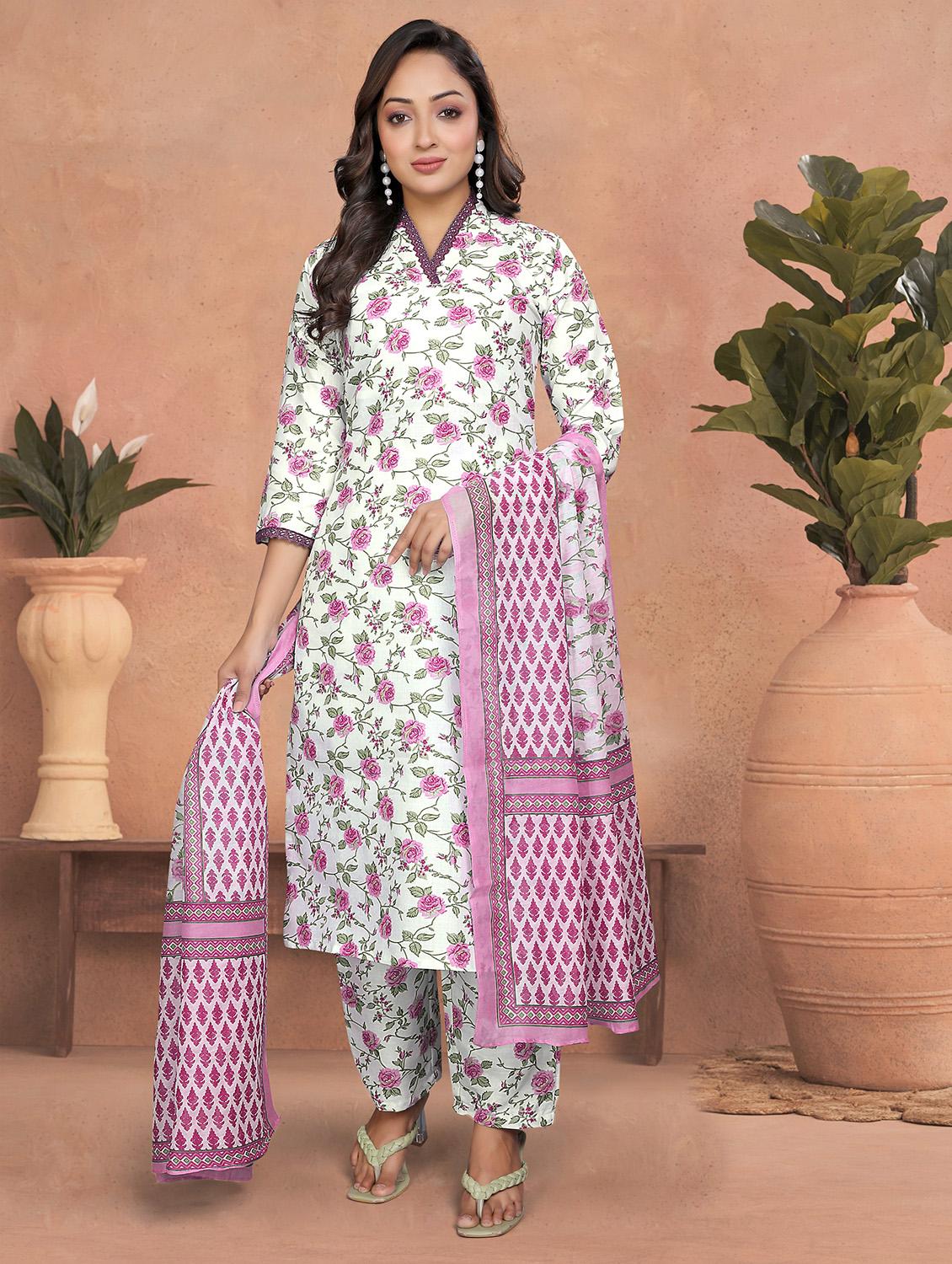 women floral three quarter sleeve kurta pant with dupatta set - 22022747 - Standard Image - 1