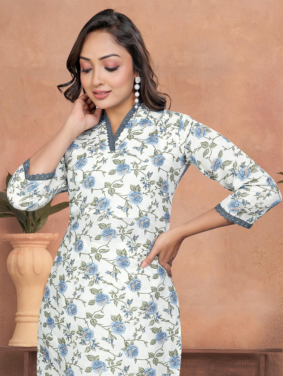 women floral three quarter sleeve kurta pant with dupatta set - 22022748 - Standard Image - 4