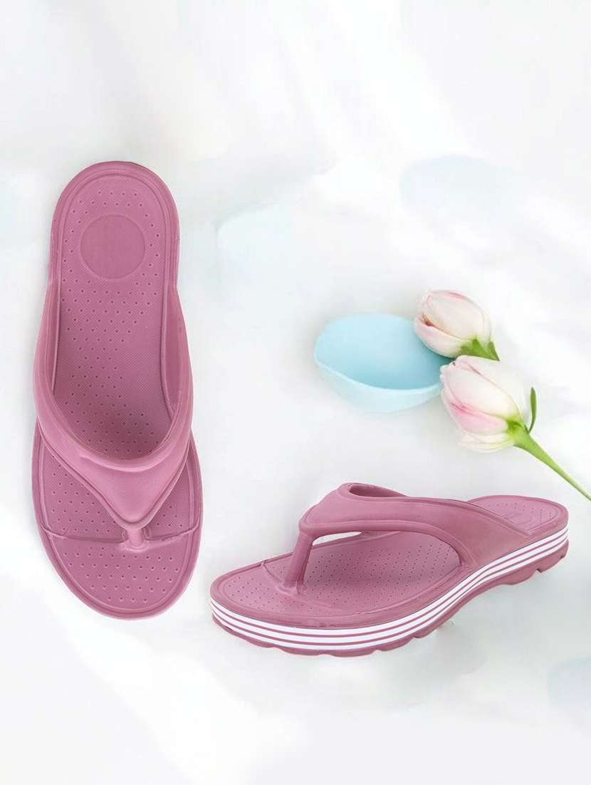 women solid peach slip on flip flop