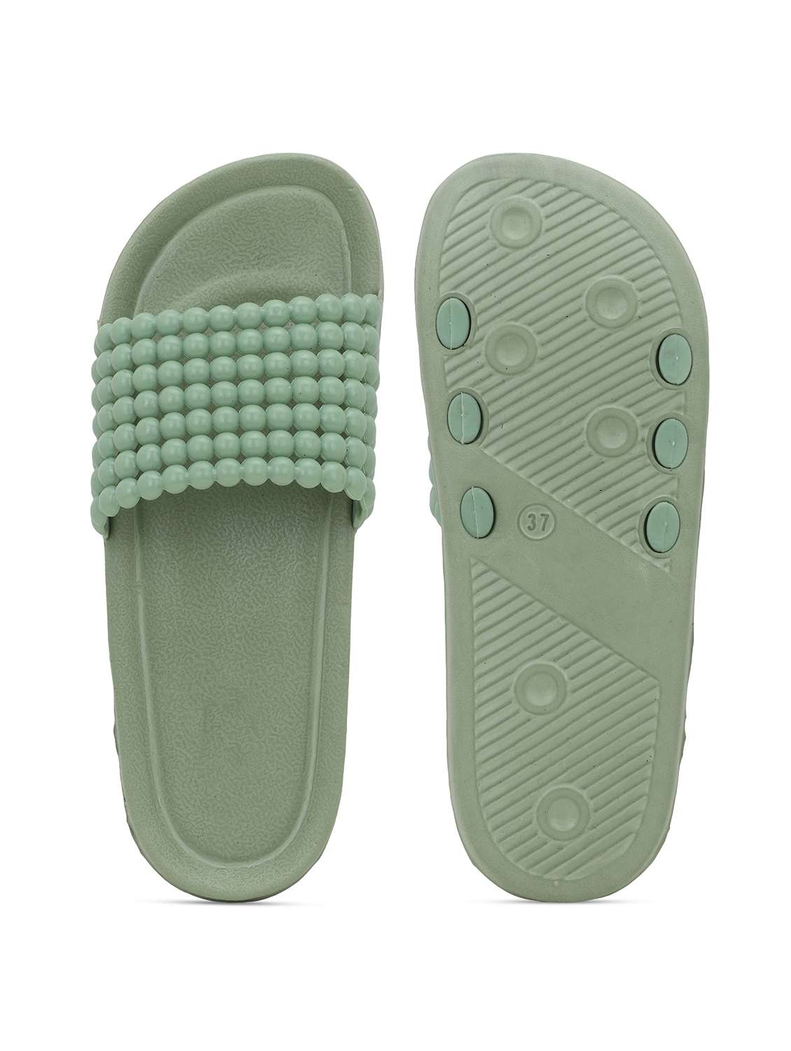 women solid green slip on slides  - 22023429 -  Standard Image - 4