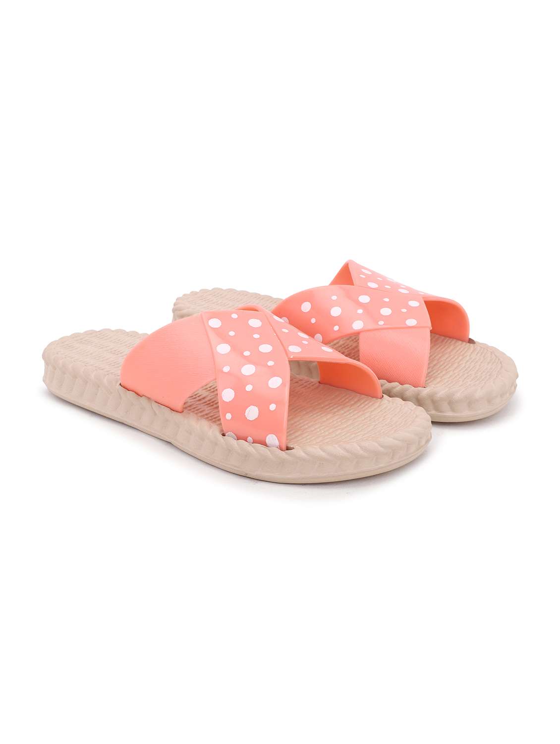 women peach polka doted slides  - 22023437 -  Standard Image - 1