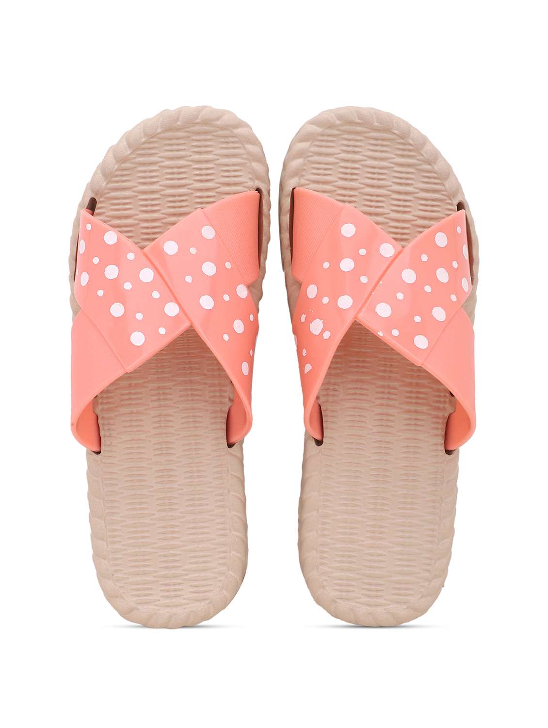 women peach polka doted slides  - 22023437 -  Standard Image - 4