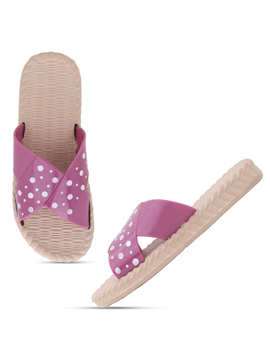 women purple polka doted slides  - 22023438 -  Standard Image - 1