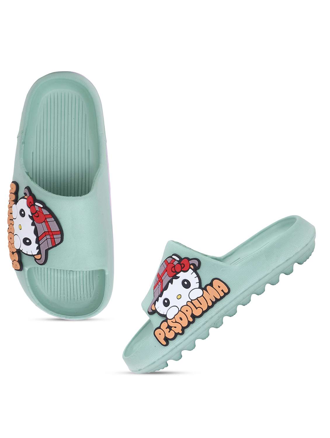 green solid slides flats for women - 22023439 -  Standard Image - 1
