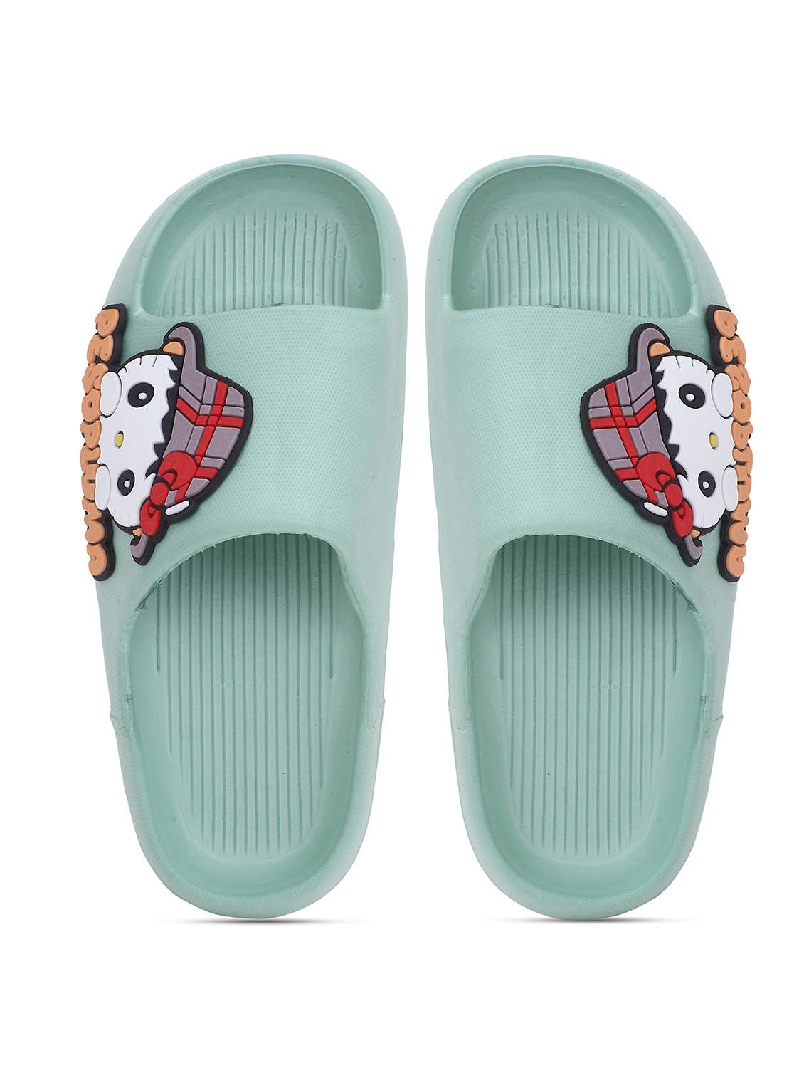 green solid slides flats for women - 22023439 - Standard Image - 4
