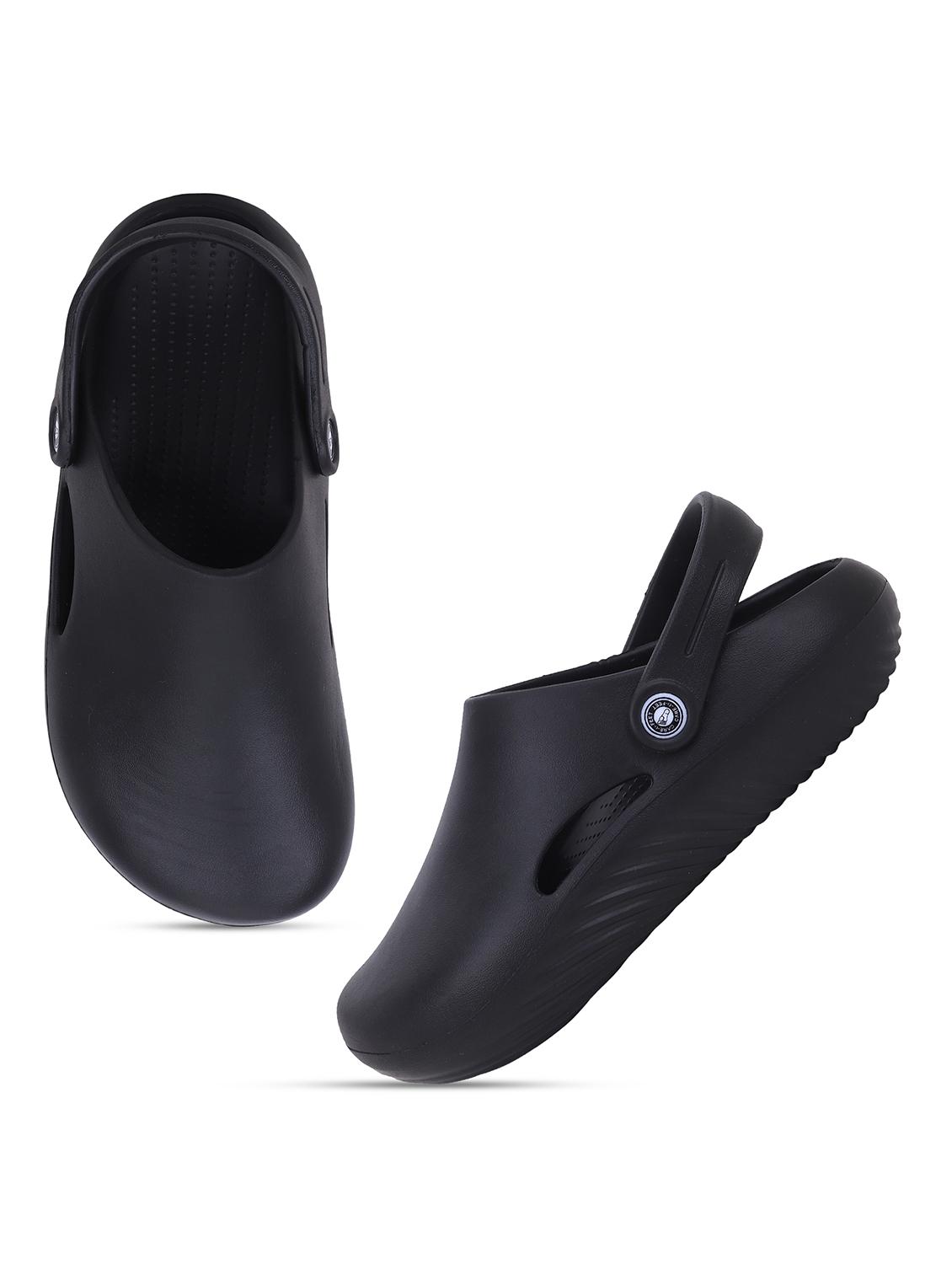 black solid slip-on clogs for men - 22023988 - Standard Image - 1