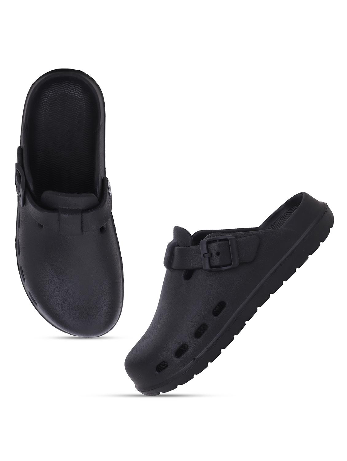 black solid slip-on clogs for men - 22023991 - Standard Image - 1