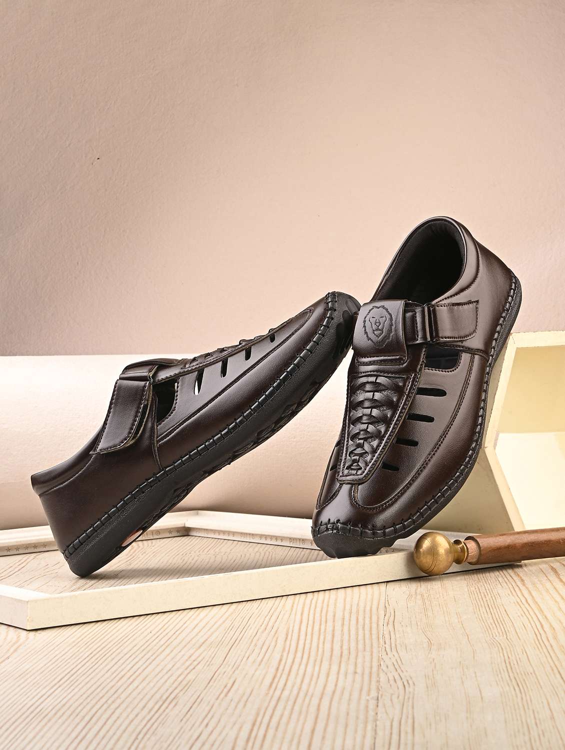 men solid brown slip on sandal