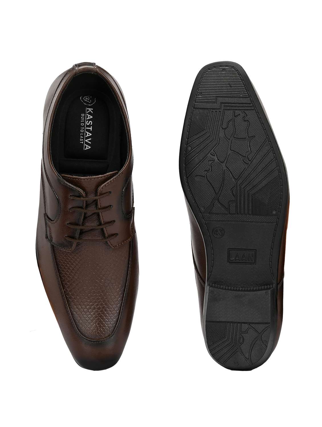 men solid brown lace-up derby - 22024666 -  Standard Image - 4