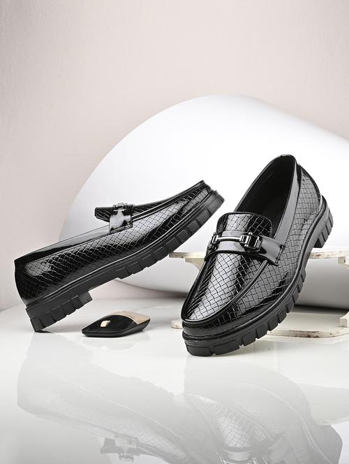 men solid black slip on horsebit loafer - 22024667 -  Standard Image - 0