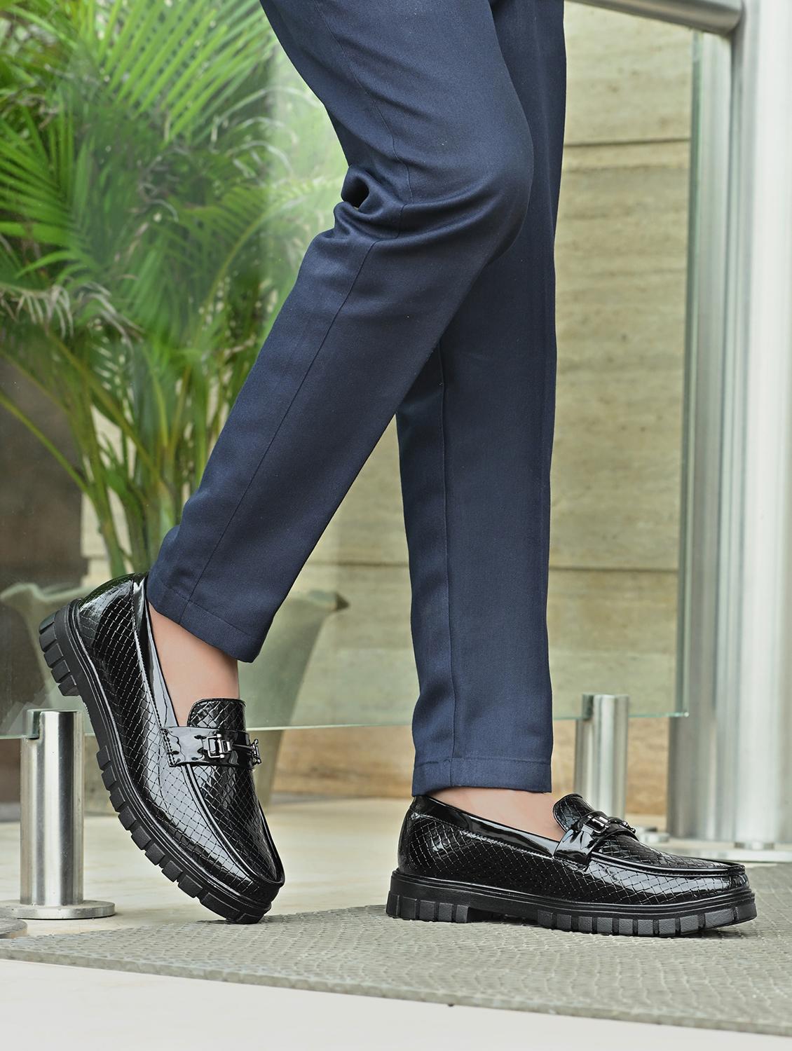 men solid black slip on horsebit loafer - 22024667 - Standard Image - 1