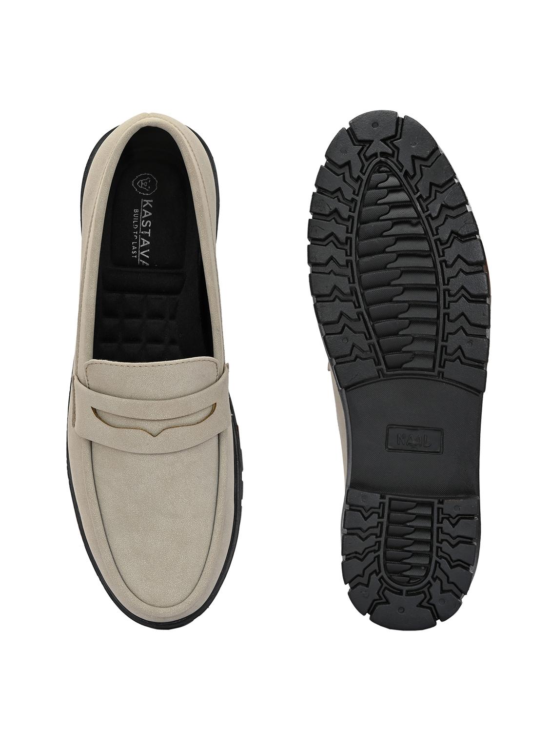 men solid cream slip on loafer - 22024668 - Standard Image - 4