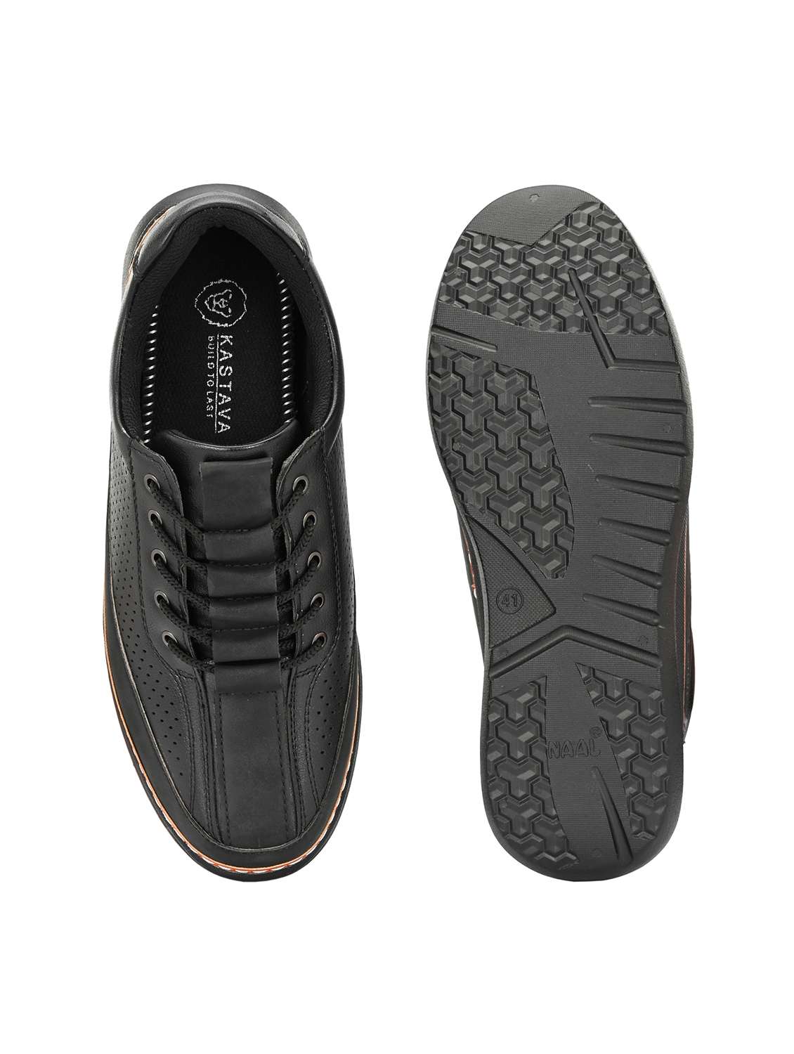 men solid black lace up sneaker - 22024671 -  Standard Image - 4