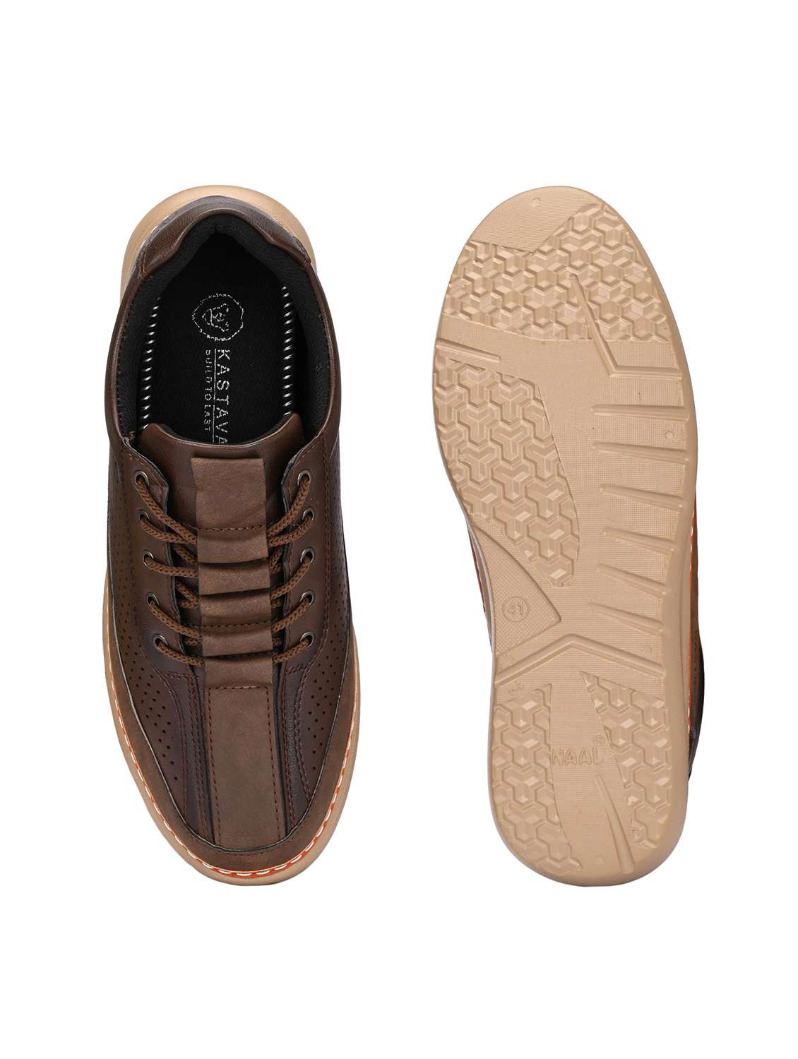 men solid brown lace up sneaker - 22024672 -  Standard Image - 4