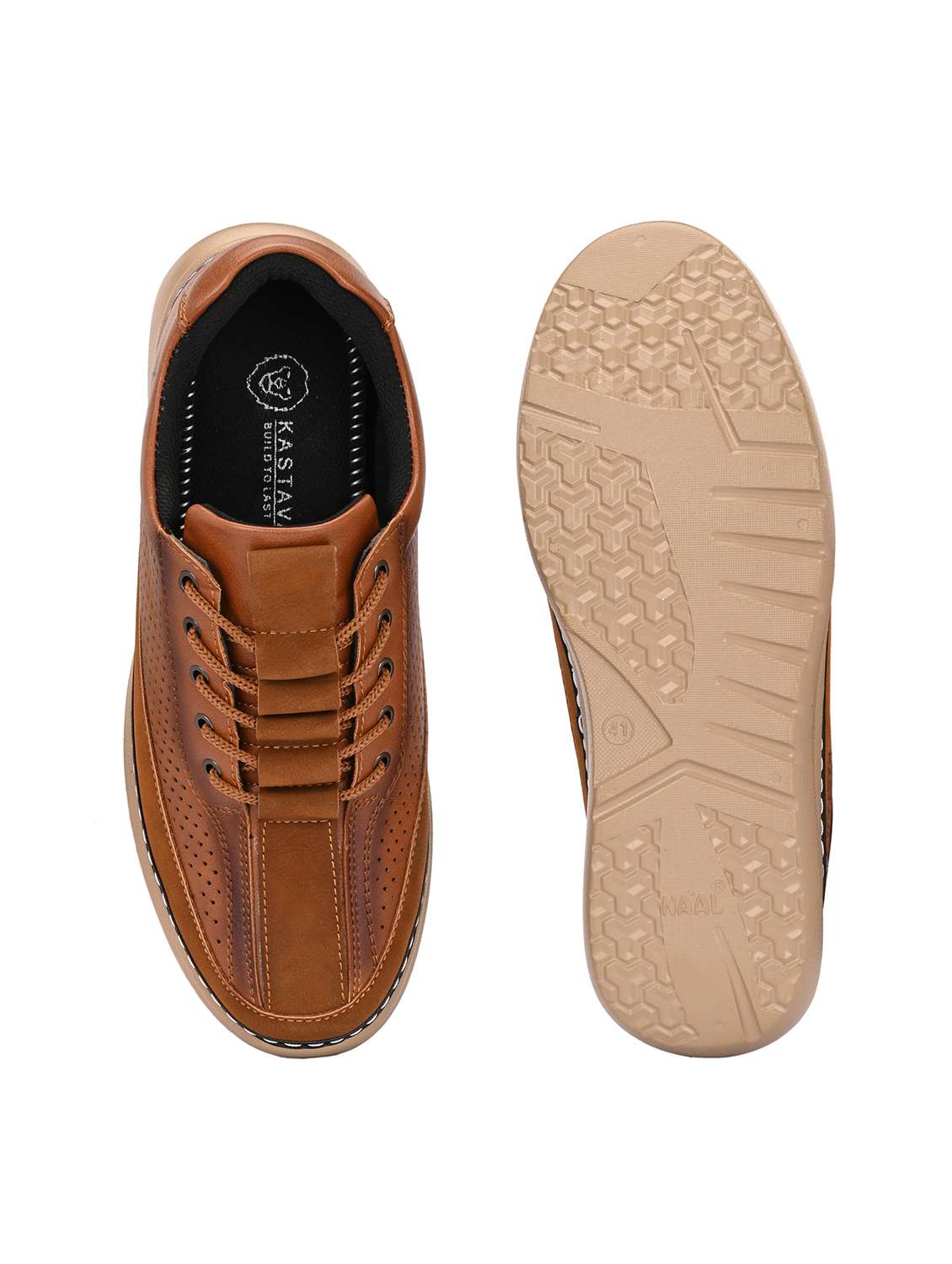 men solid tan lace up sneaker - 22024673 -  Standard Image - 4