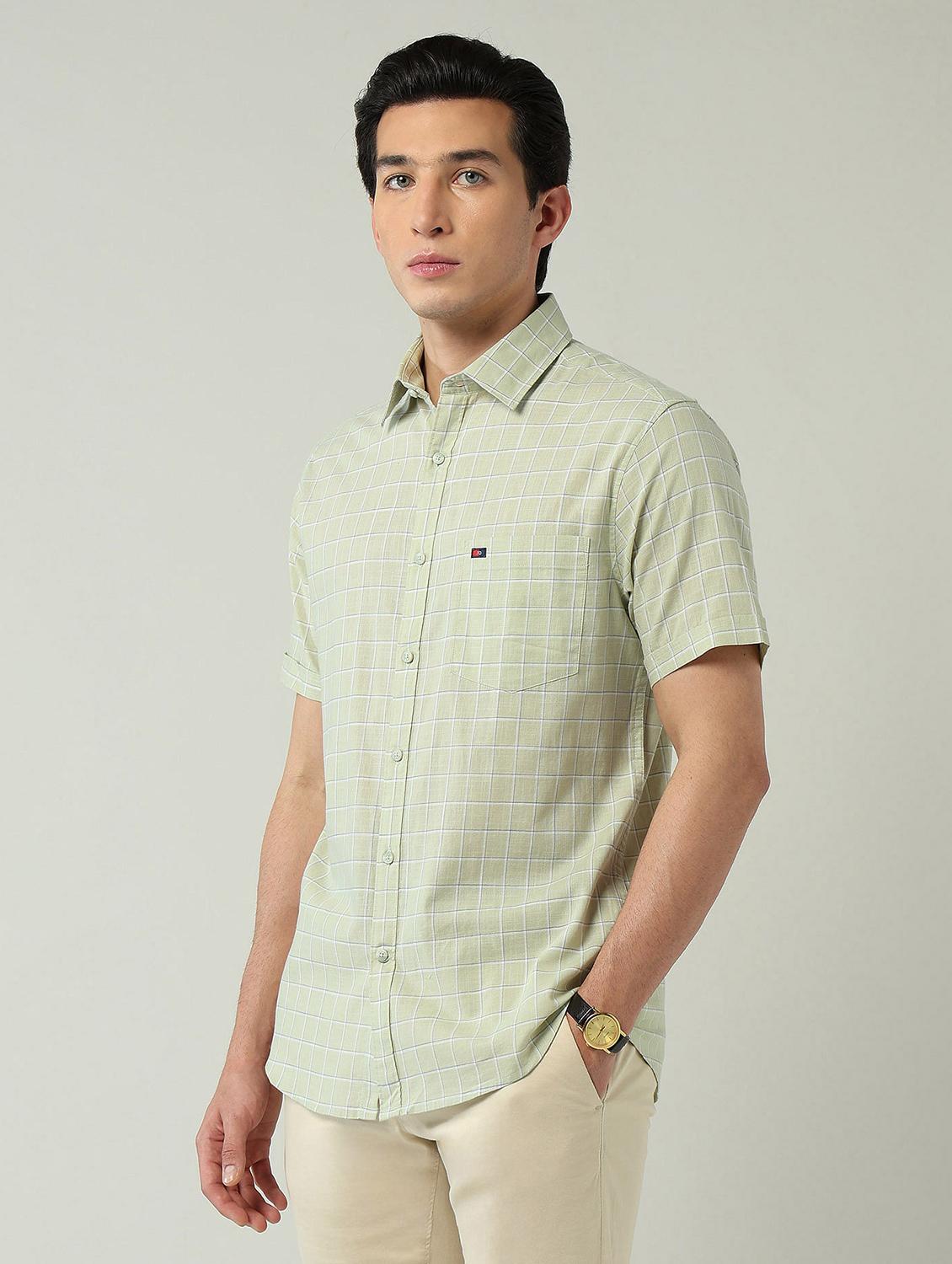 men checkered short sleeve slim fit casual shirt - 22024834 - Standard Image - 1