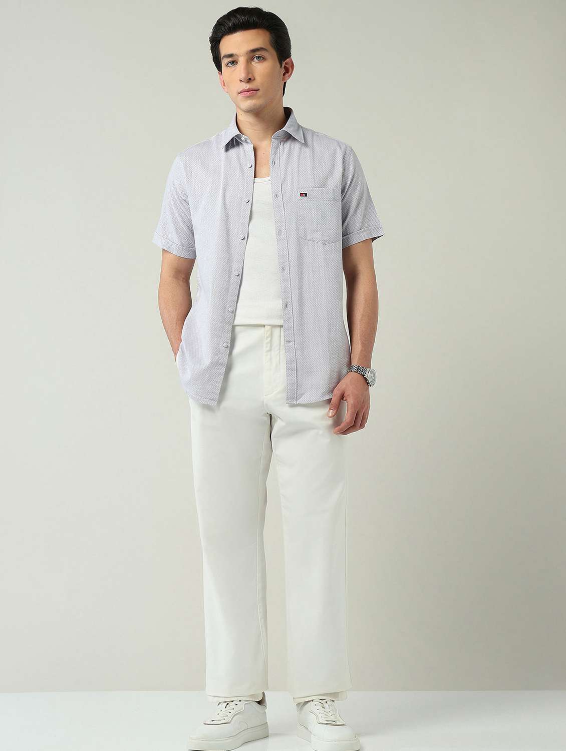 men self design short sleeve slim fit casual shirt - 22024835 -  Standard Image - 4