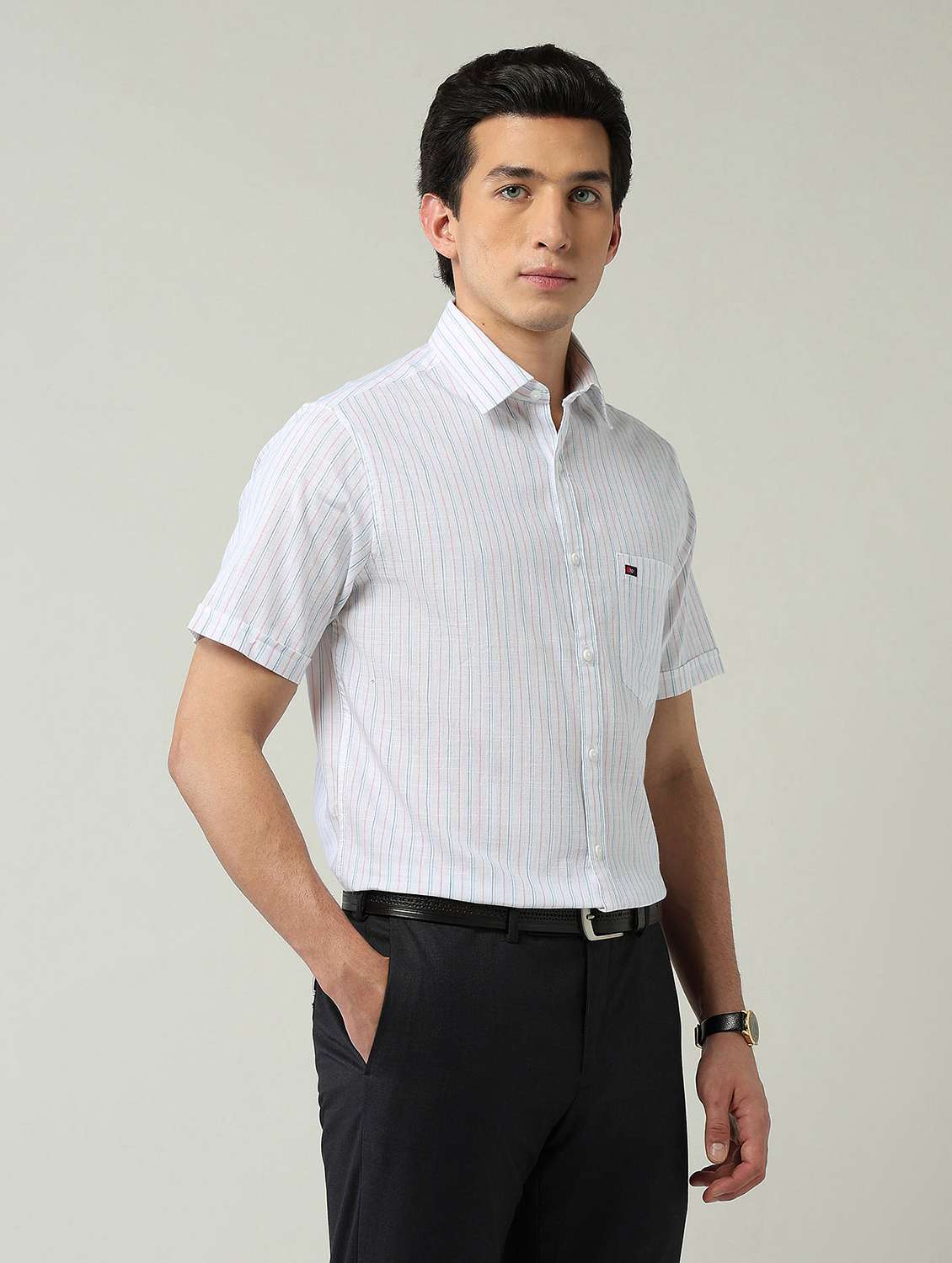men striped short sleeve slim fit formal shirt - 22024836 -  Standard Image - 1
