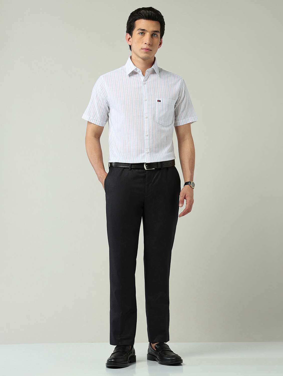 men striped short sleeve slim fit formal shirt - 22024836 -  Standard Image - 4