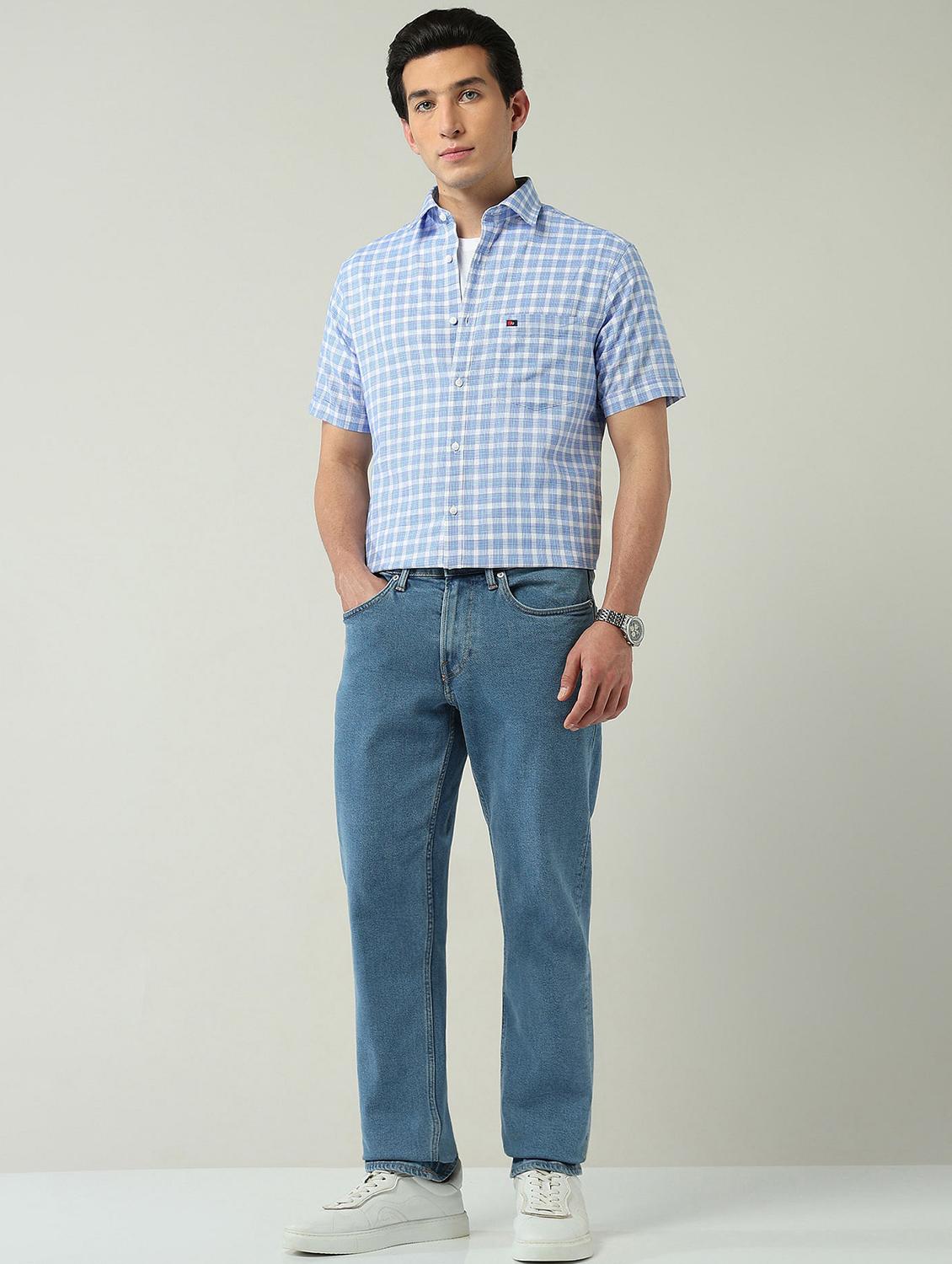men checkered short sleeve slim fit casual shirt - 22024838 - Standard Image - 4