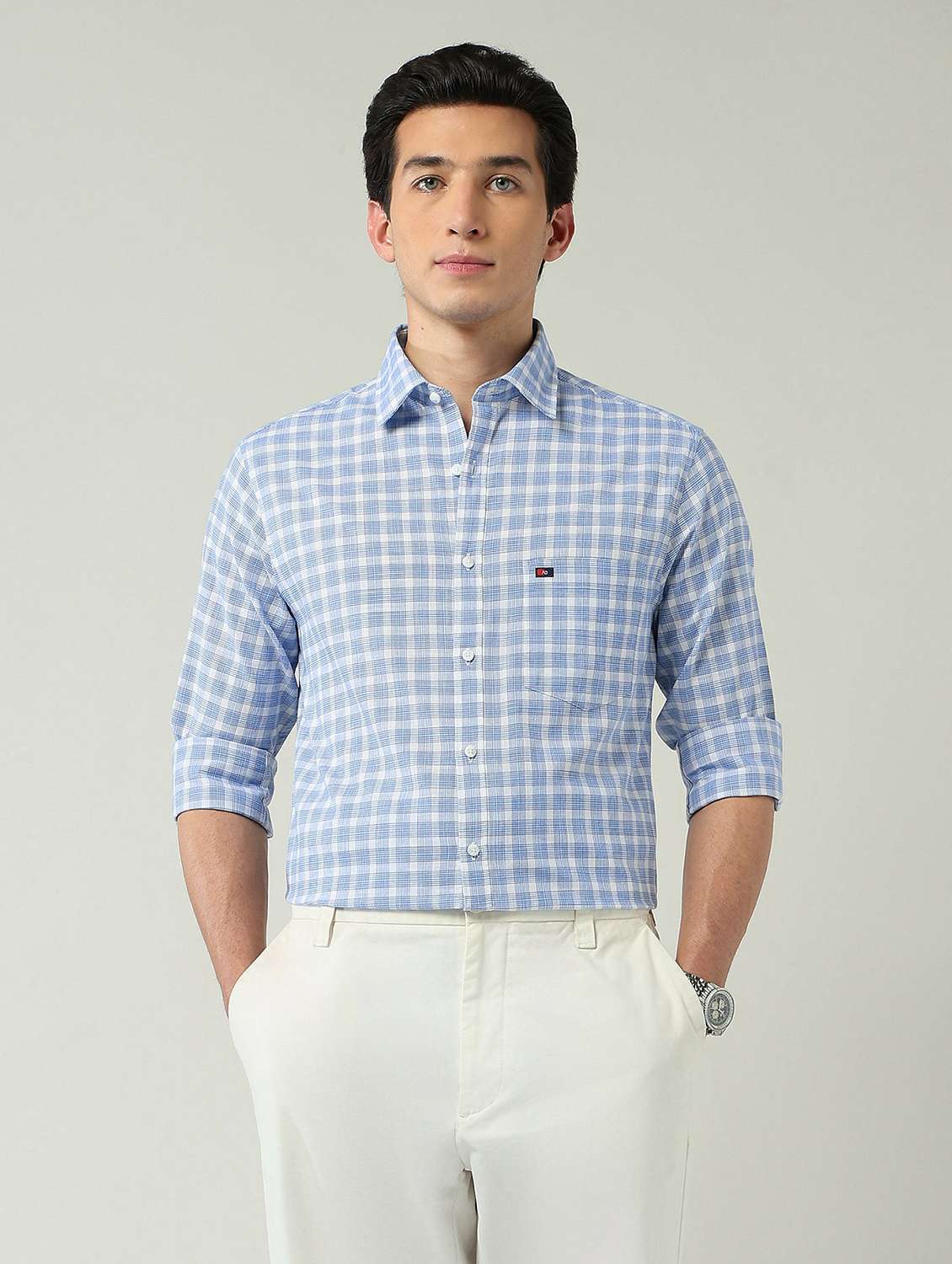 men checkered long sleeve slim fit casual shirt - 22024839 -  Standard Image - 1