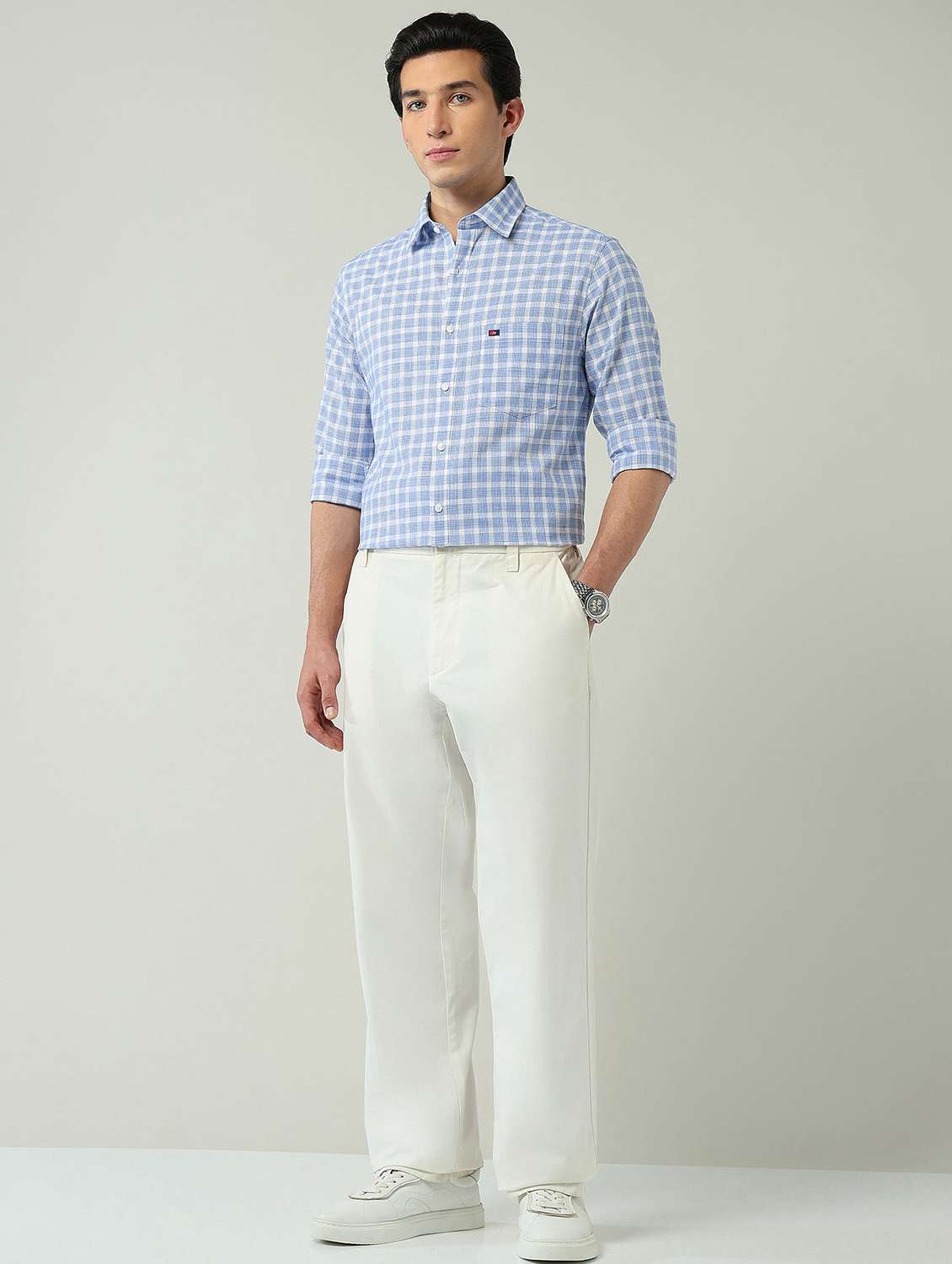 men checkered long sleeve slim fit casual shirt - 22024839 -  Standard Image - 4