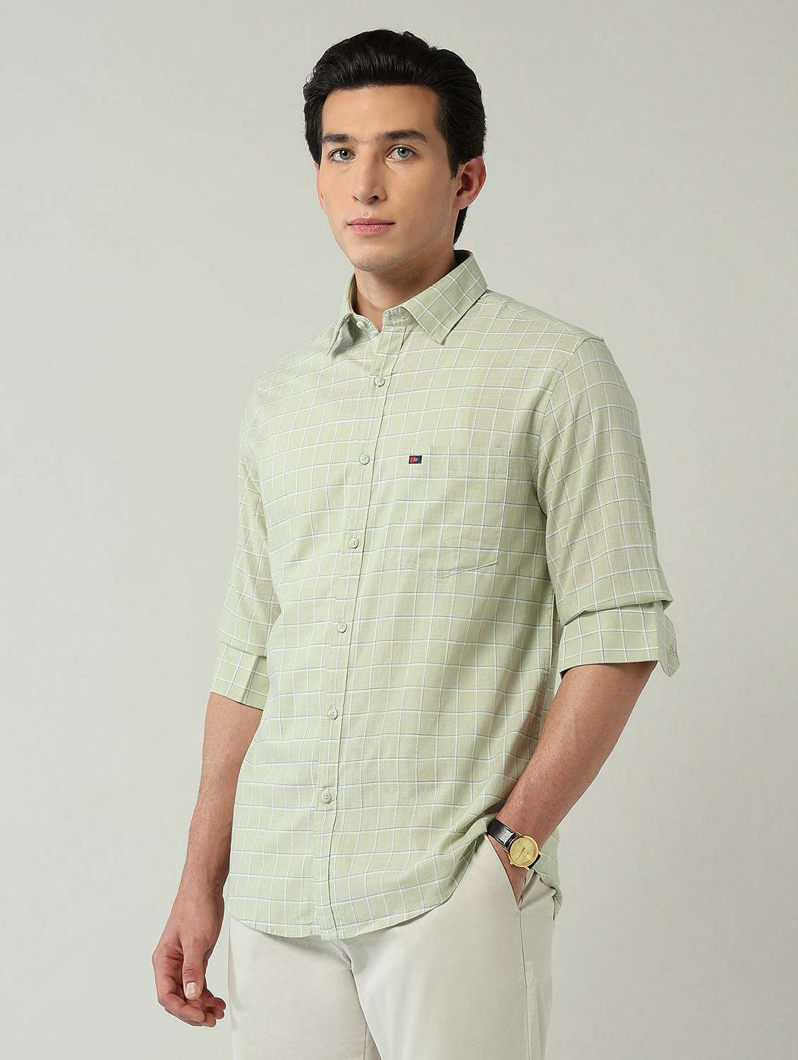 men checkered long sleeve slim fit casual shirt - 22024840 -  Standard Image - 1