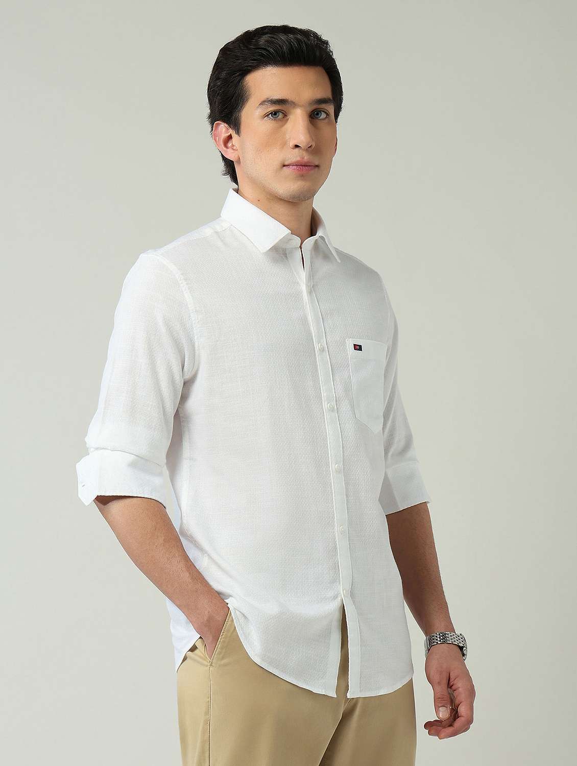 men solid long sleeve slim fit casual shirt - 22024842 -  Standard Image - 1