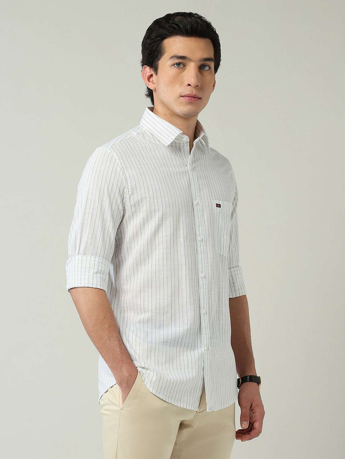 men striped long sleeve slim fit casual shirt - 22024843 -  Standard Image - 1