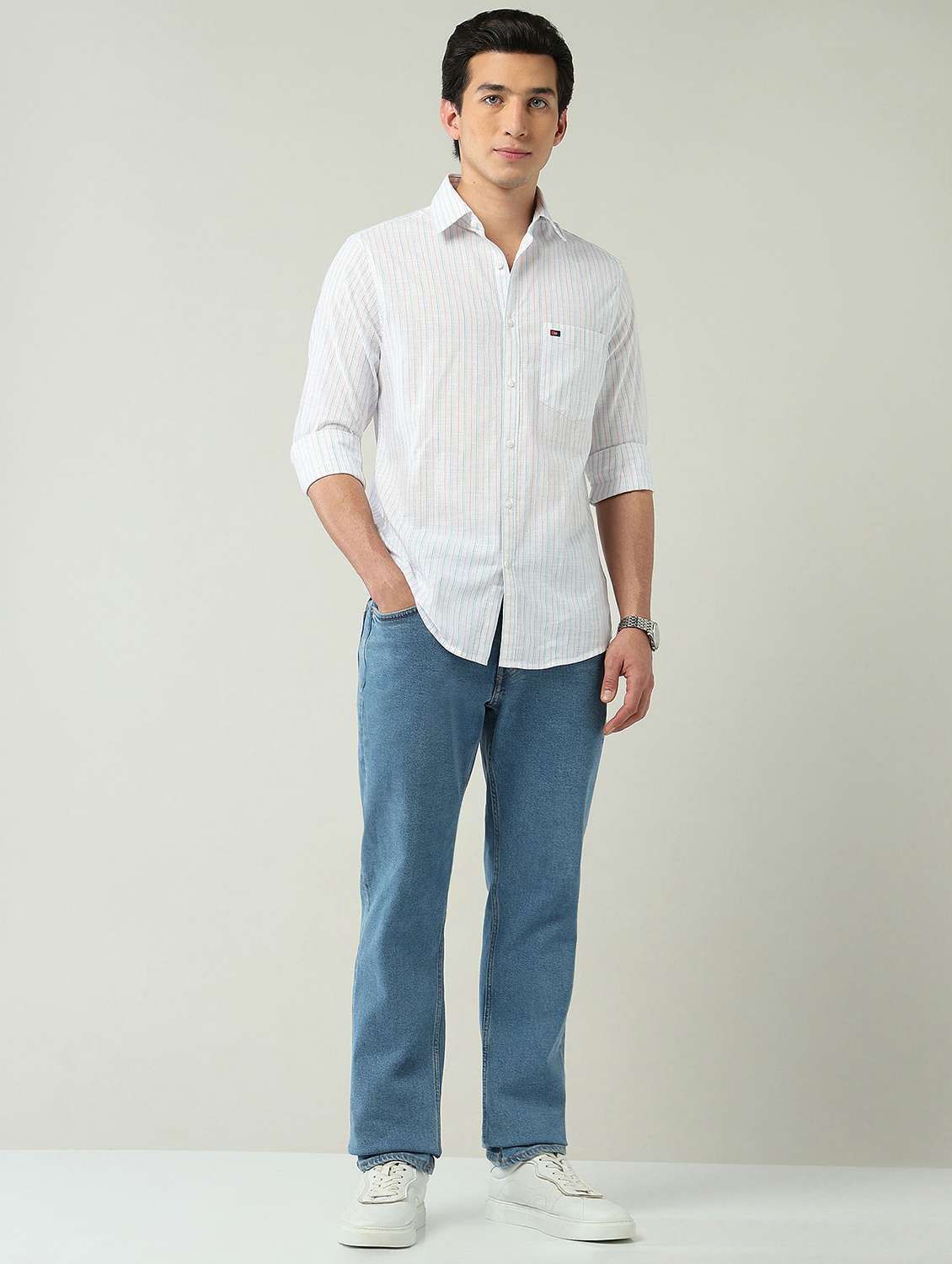 men striped long sleeve slim fit casual shirt - 22024844 -  Standard Image - 4