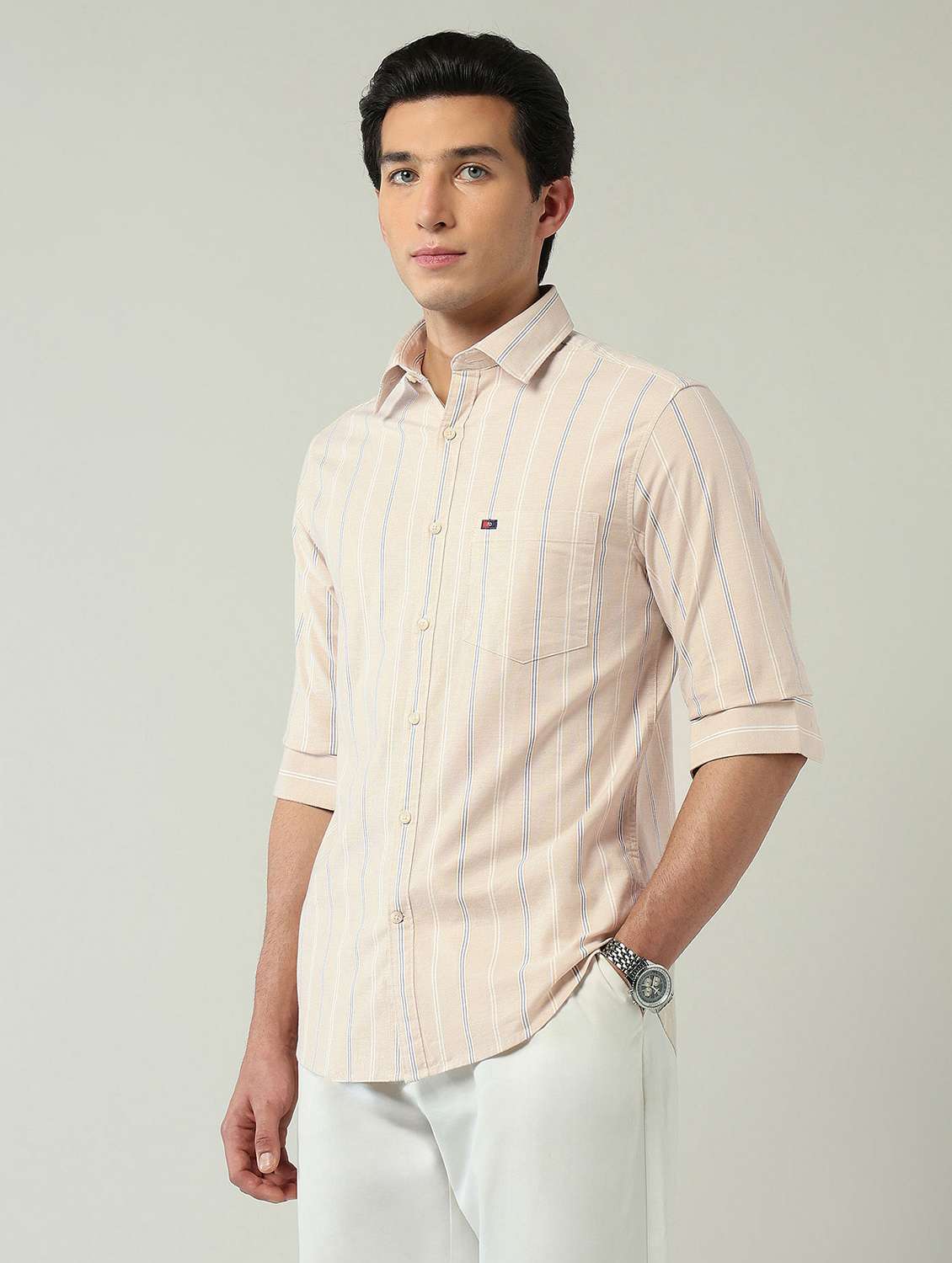 men striped long sleeve slim fit casual shirt - 22024845 -  Standard Image - 1