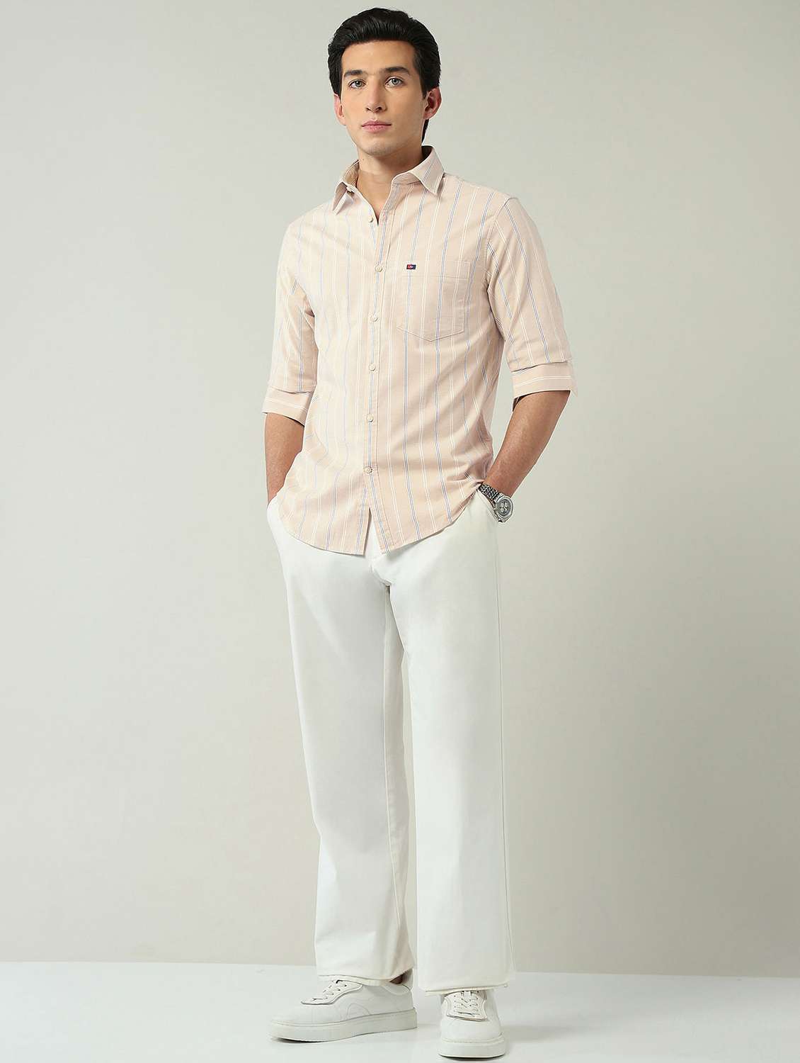 men striped long sleeve slim fit casual shirt - 22024845 -  Standard Image - 4