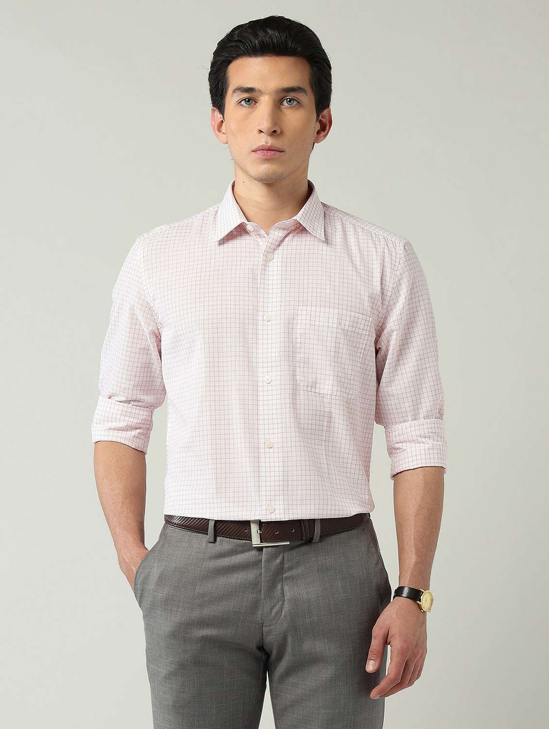 men checkered long sleeve regular fit formal shirt - 22024850 -  Standard Image - 1