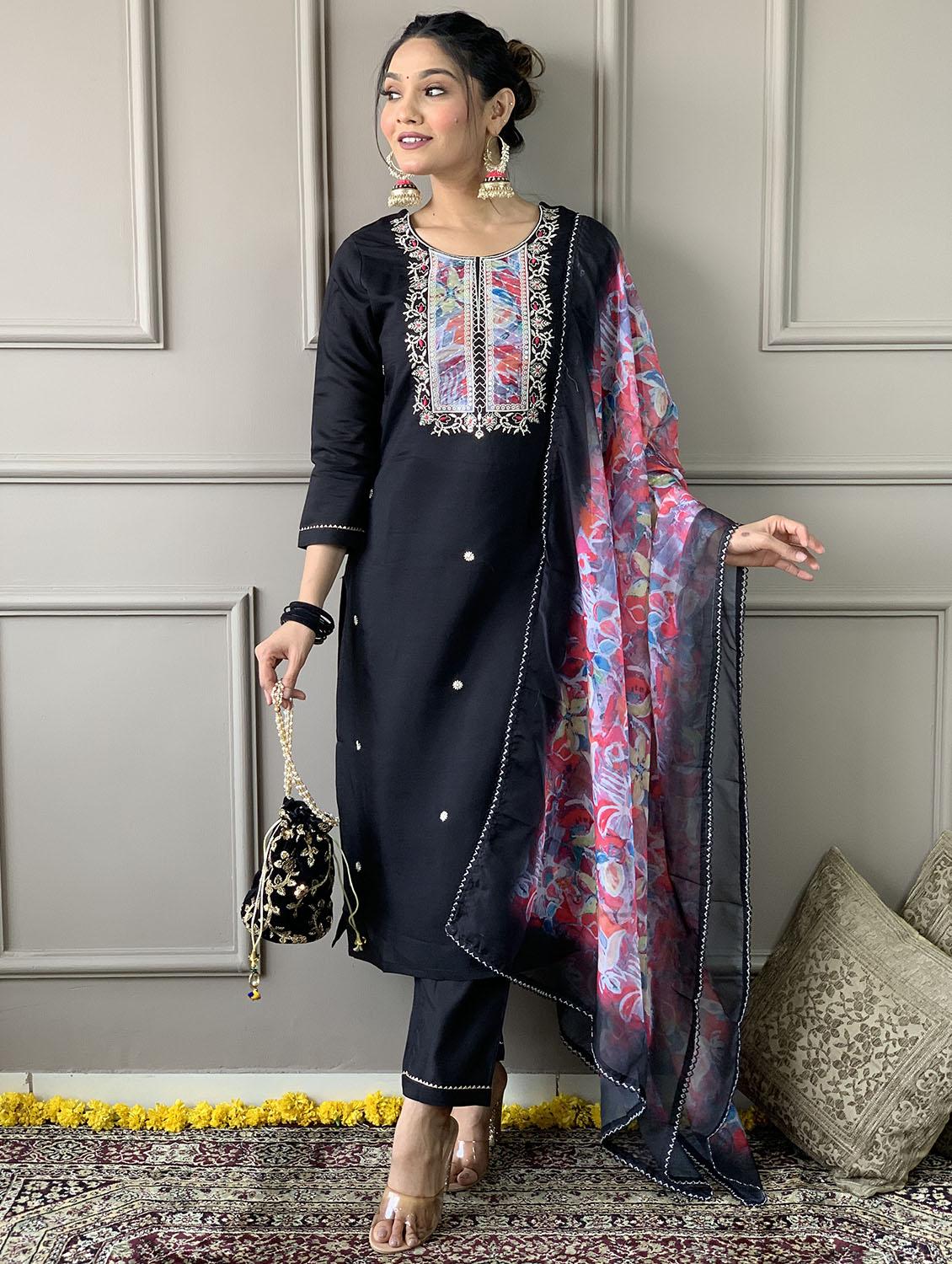 women embroidered three quarter sleeve kurta pant with dupatta set - 22024860 - Standard Image - 1