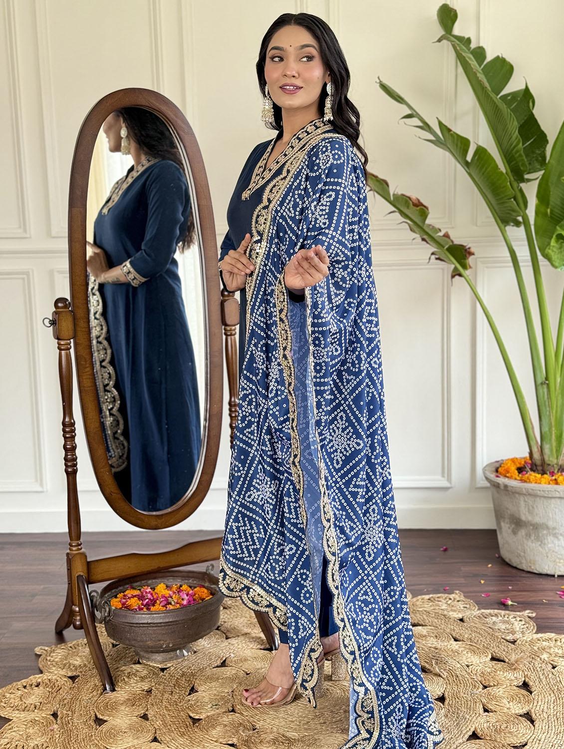 women embroidered three quarter sleeve kurta pant with dupatta set - 22024866 -  Standard Image - 1