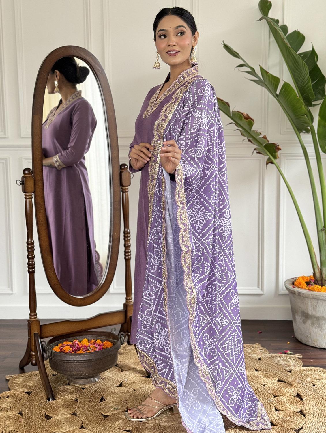 women embroidered three quarter sleeve kurta pant with dupatta set - 22024867 -  Standard Image - 1